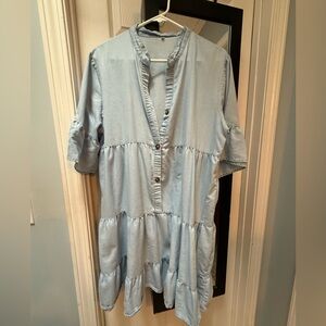 Light Blue Tiered Button-Front Women's Dress